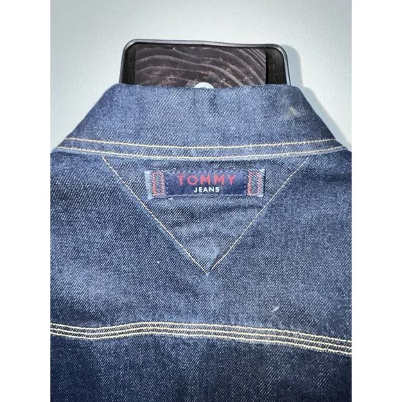 Tommy Hilfiger Jean Jacket Mens 2 XL XXL Blue Biker Dark Denim Trucker